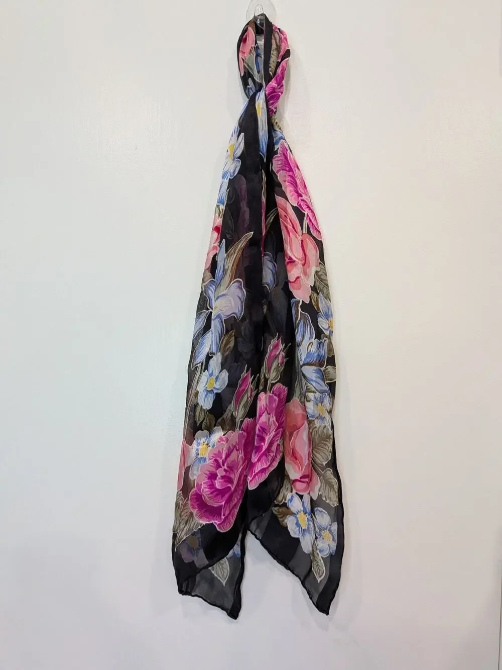 Black Floral Scarf Sheer Hair Festival Rodeo Boho Roses Iris Lily Oblong